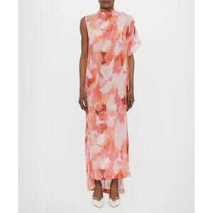 Rodebjer Alana Dress Blurry Flower Apricot Asymmetric Maxi Draped SZ S NWT
